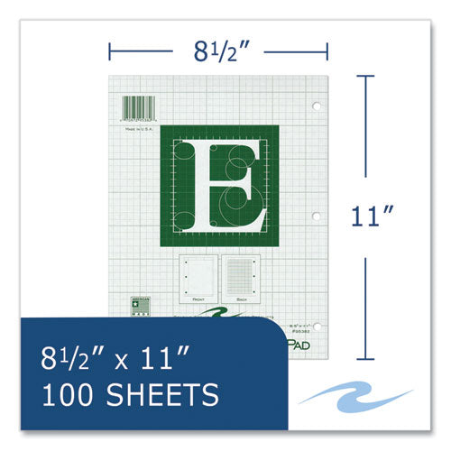 Roaring Spring Engineer Pad (0.5" Margins) Quad Rule (5 Sq/in 1 Sq/in) 100 Lt Green 8.5x11 Sheets/pad 24/ct