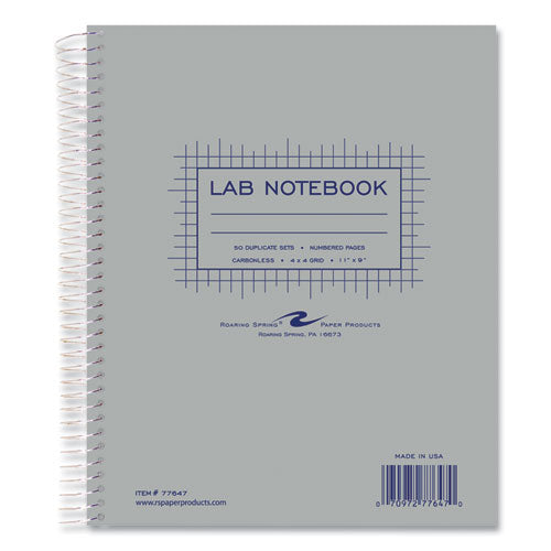 Roaring Spring Lab And Science Carbonless Notebook Quad Rule (4 Sq/in) Gray Cover (100) 11x9 Sheets 12/ct