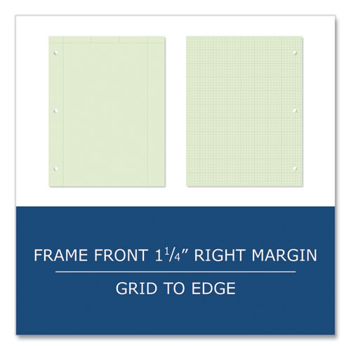 Roaring Spring Engineer Pad (1.25" Margin) Quad Rule (5 Sq/in 1 Sq/in) 200 Lt Green 8.5x11 Sheets/pad 12/ct