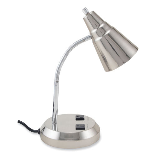 V-Light Led Gooseneck Desk Lamp With Charging Outlets Gooseneck15" High Brushed Steel