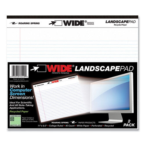 Roaring Spring Wide Landscape Format Writing Pad Medium/college Rule 40 White 11x9.5 Sheets 18/Case
