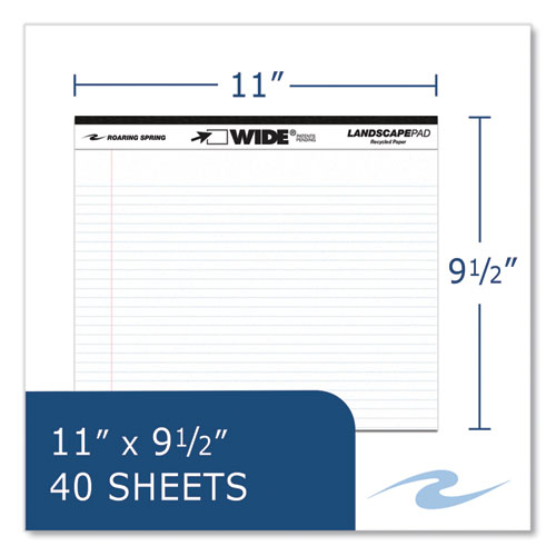 Roaring Spring Wide Landscape Format Writing Pad Medium/college Rule 40 White 11x9.5 Sheets 18/Case