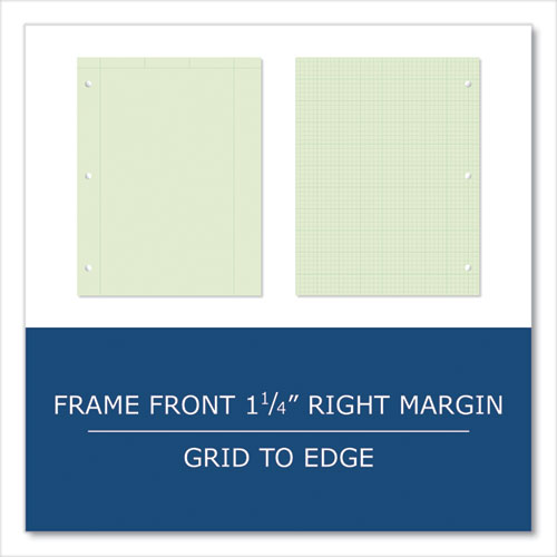 Roaring Spring Engineer Pad (1.25" Margin) Quad Rule (5 Sq/in 1 Sq/in) 100 Lt Green 8.5x11 Sheets/pad 24/ct