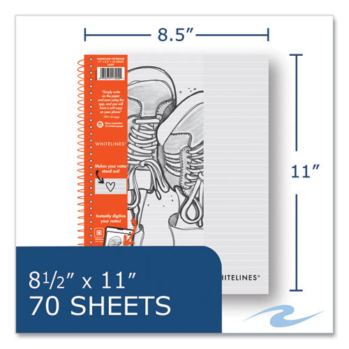 Roaring Spring Whitelines Notebook Medium/college Rule Gray/orange Cover (70) 8.5x11 Sheets 12/Case
