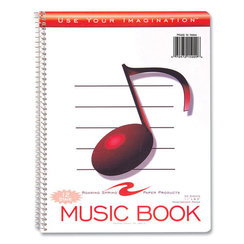Roaring Spring Music Notebook Music Transcription Format White Cover (32) 11x8.5 Sheets 24/Case
