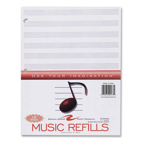 Roaring Spring Music Filler Paper 3-hole 8.5x11 Music Transcription Format 20 Sheets/pack 24 Packs/Case