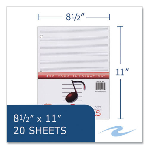 Roaring Spring Music Filler Paper 3-hole 8.5x11 Music Transcription Format 20 Sheets/pack 24 Packs/Case