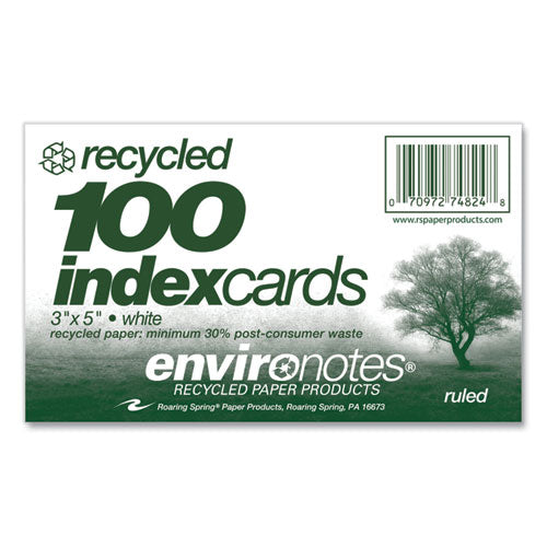 Roaring Spring Environotes Recycled Index Cards Narrow Rule 3x5 White 100 Cards 36/Case