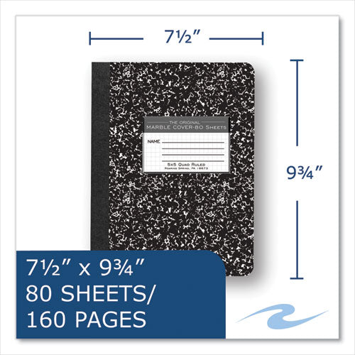 Roaring Spring Hardcover Composition Book Quadrille 5 Sq/in Rule Black Marble Cover (80) 9.75x7.5 Sheet 48/ct Ships In 4-6 Bus Days