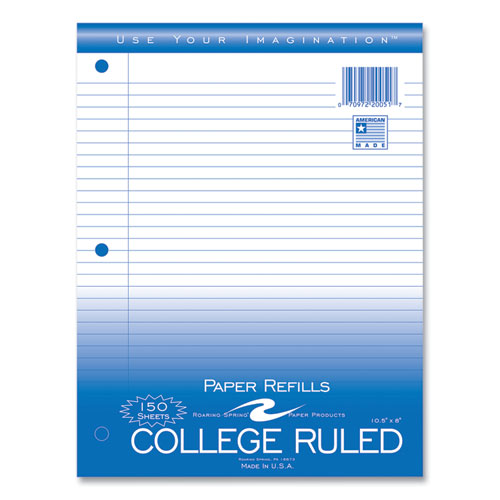 Roaring Spring Loose Leaf Paper 8x10.5 3-hole Punched College Rule White 150 Sheets/pack 24 Packs/Case