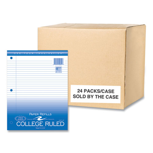 Roaring Spring Loose Leaf Paper 8x10.5 3-hole Punched College Rule White 150 Sheets/pack 24 Packs/Case
