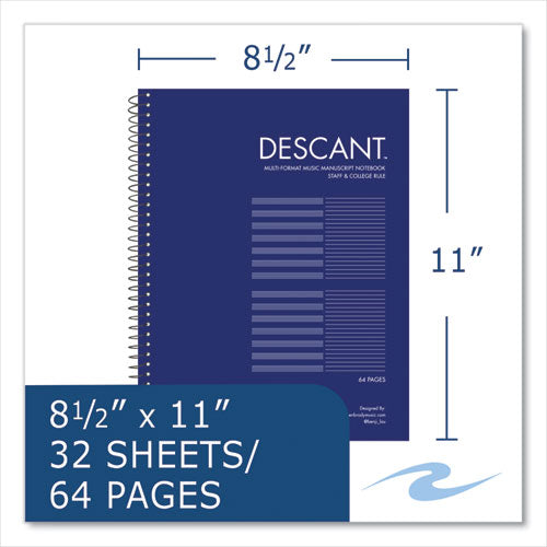 Roaring Spring Music Notebook Medium/college Rule Transcription Format Blue Cover (32) 8.5x11 Sheets 24/ct Ships In 4-6 Bus Days