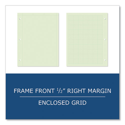 Roaring Spring Engineer Pad (0.5" Margins) Quad Rule (5 Sq/in 1 Sq/in) 200 Lt Green 8.5x11 Sheets/pad 12/ct