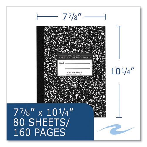 Roaring Spring Flexible Cover Composition Book Med/college Rule Black Marble Cover (80) 10.25x7.88 Sheet 48/ct Ships In 4-6 Bus Days