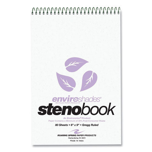 Roaring Spring Enviroshades Steno Pad Gregg Rule White Cover 80 Orchid 6x9 Sheets 24 Pads/Case