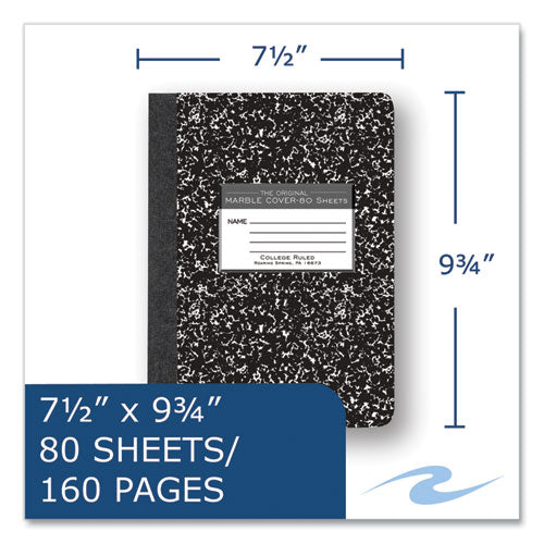 Roaring Spring Hardcover Marble Composition Book Med/college Rule Black Marble Cover (80) 9.75x7.5 Sheet 48/ct Ships In 4-6 Bus Days