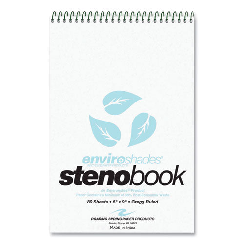 Roaring Spring Enviroshades Steno Pad Gregg Rule White Cover 80 Blue 6x9 Sheets 24 Pads/Case