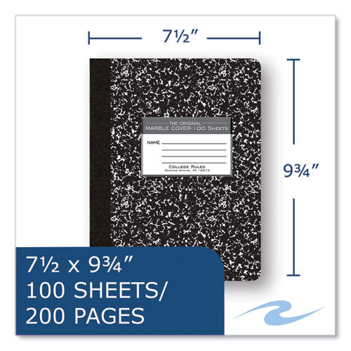 Roaring Spring Hardcover Marble Composition Book Med/college Rule Black Marble Cover (100) 9.75x7.5 Sheet 24/ct Ships In 4-6 Bus Days