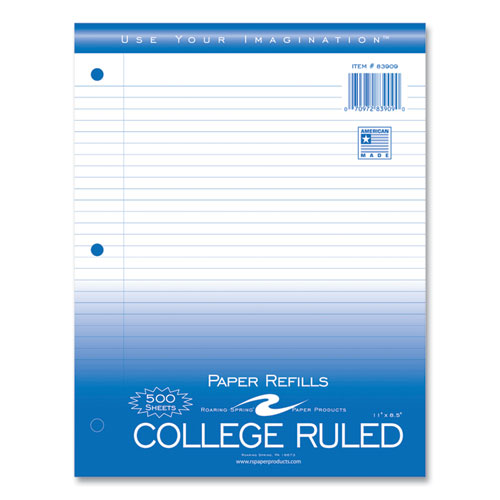 Roaring Spring Loose Leaf Paper 8.5x11 3-hole Punched College Rule White 500 Sheets/pack 5 Packs/Case