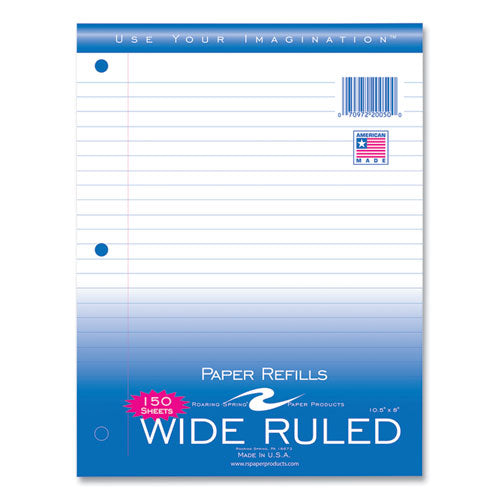 Roaring Spring Loose Leaf Paper 8x10.5 3-hole Punched Wide Rule White 150 Sheets/pack 24 Packs/Case
