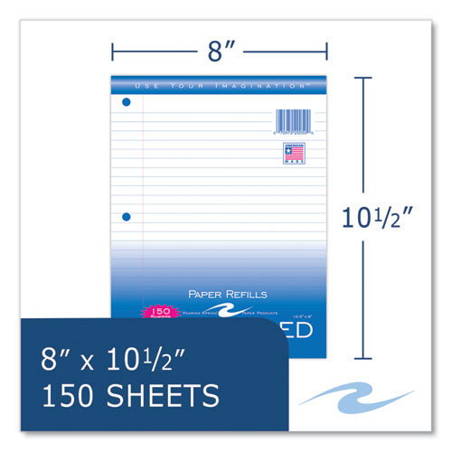 Roaring Spring Loose Leaf Paper 8x10.5 3-hole Punched Wide Rule White 150 Sheets/pack 24 Packs/Case