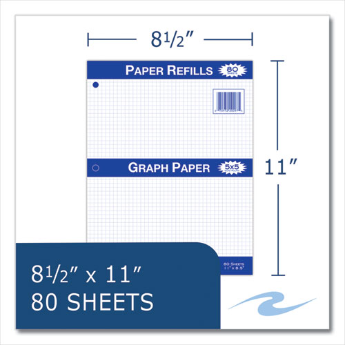 Roaring Spring Graph Filler Paper 3-hole 8.5x11 Quadrille: 5 Sq/in 80 Sheets/pack 24 Packs/Case