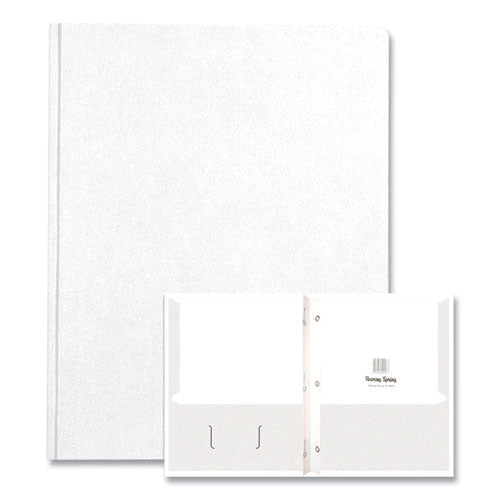 Roaring Spring Pocket Folder With 3 Fasteners 0.5" Capacity 11x8.5 White 25/box 10 Boxes/Case