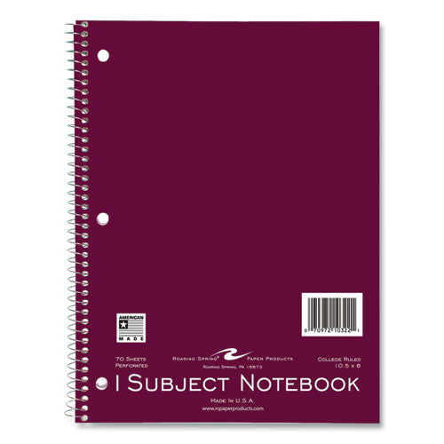Roaring Spring Subject Wirebound Notebook 1-subject Medium/college Rule Asst Cover (70) 10.5x8 Sheets 24/ct Ships In 4-6 Bus Days