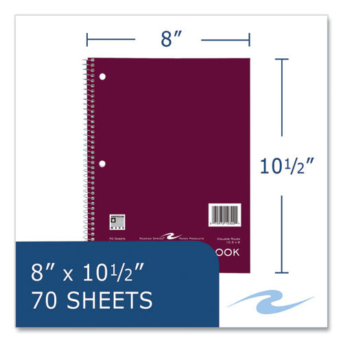 Roaring Spring Subject Wirebound Notebook 1-subject Medium/college Rule Asst Cover (70) 10.5x8 Sheets 24/ct Ships In 4-6 Bus Days