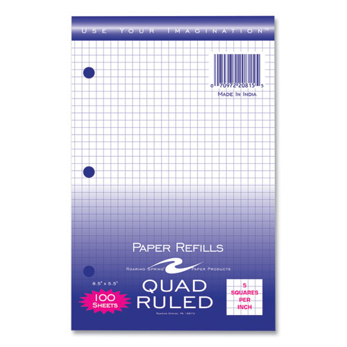 Roaring Spring Graph Filler Paper 3-hole Quadrille: 5 Sq In (100) 8.5x5.5 Sheets 48/Case