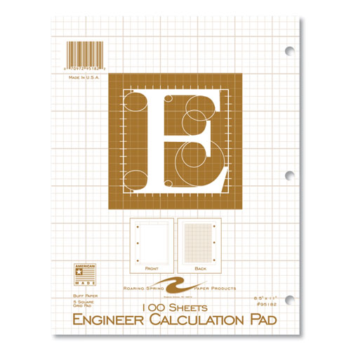 Roaring Spring Engineer Pad Quadrille Rule (5 Sq/in) 100 Buff 8.5x11 Sheets 24/Case