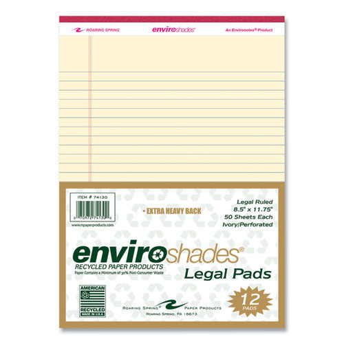 Roaring Spring Enviroshades Legal Notepads 50 Ivory 8.5x11.75 Sheets 72 Notepads/Case
