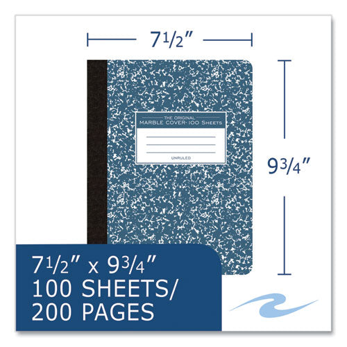 Roaring Spring Hardcover Marble Composition Book Unruled Blue Marble Cover (100) 9.75x7.5 Sheets 24/Case