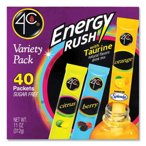 4C Energy Rush Sugar Free Drink Mix With Taurine Variety Pack Assorted 0.28 Oz Packet 40/Case