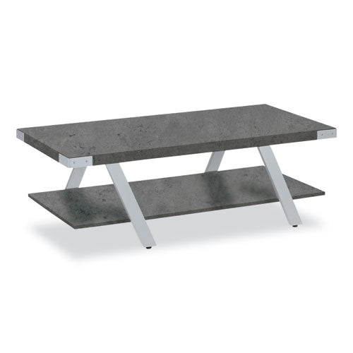 Safco Coffee Table Rectangular. 48x23.75x16 Stone Gray Top Silver Base