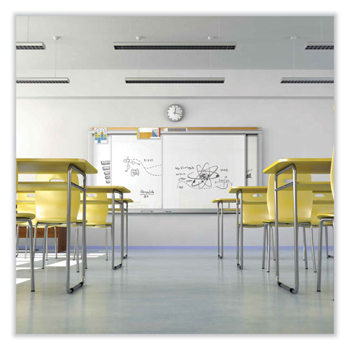 Ghent Horizontal Sliding Porcelain Magnetic Whiteboard 120x48 White Surface Satin Aluminum Frame