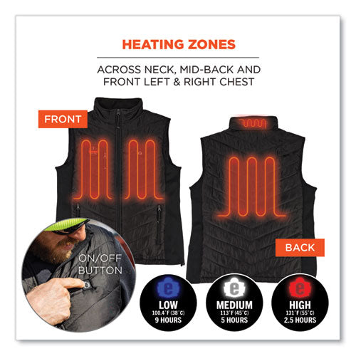 Ergodyne N-ferno 6495 Rechargeable Heated Vest With Batter Power Bank Fleece/polyester Medium Black