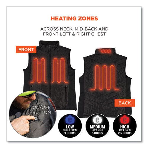 Ergodyne N-ferno 6495 Rechargeable Heated Vest With Battery Power Bank Fleece/polyester Large Black