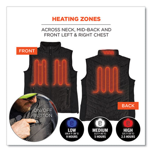 Ergodyne N-ferno 6495 Rechargeable Heated Vest With Battery Power Bank Fleece/polyester 3x-large Black