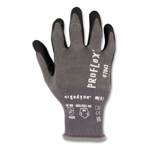 Ergodyne Proflex 7043 Ansi A4 Nitrile Coated Cr Gloves Gray Medium 12 Pairs