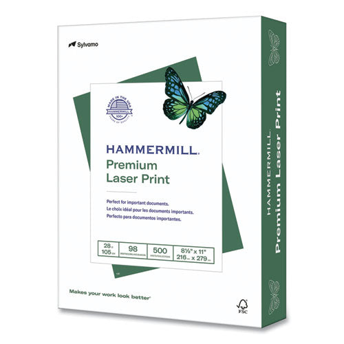 Hammermill Premium Laser Print Paper 98 Bright 28 Lb Bond Weight 8.5x11 White 500/ream 8 Reams/Case 32 Cartons/pallet