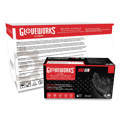 GloveWorks By AMMEX Heavy-duty Industrial Nitrile Gloves Powder-free 6 Mil Medium Black 100 Gloves/box 10 Boxes/Case