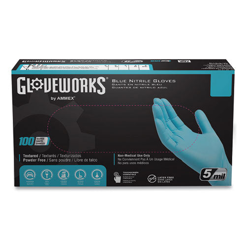 GloveWorks By AMMEX Industrial Nitrile Gloves Powder-free 5 Mil Blue Large 100 Gloves/box 10 Boxes/Case