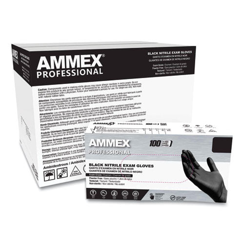 AMMEX Professional Nitrile Exam Gloves Powder-free 3 Mil Small Black 100/box 10 Boxes/Case