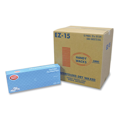 Handy Wacks© Interfolded Dry Waxed Paper 10.75x15 500 Box 12 Boxes/Case