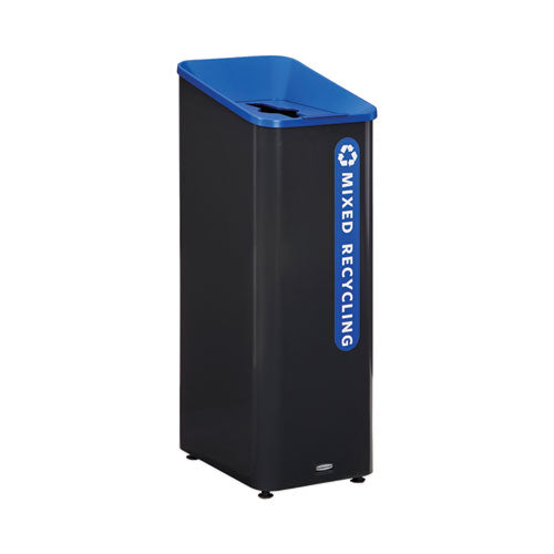 Rubbermaid Commercial Sustain Decorative Refuse With Recycling Lid 15 Gal Metal/plastic Black/blue