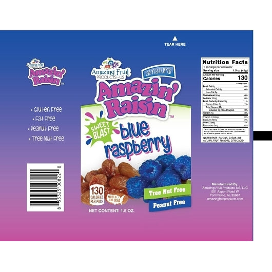 Amazin Raisin Sweet Blast Blue Raspberry Infused Raisins-1.5 oz-250/Case