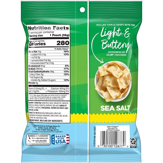 Kellogg's Club Crisps Sea Salt Crackers-2 oz. Bag-6/Case