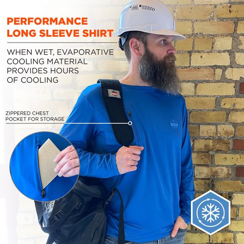 Ergodyne Chill-its 6689 Cooling Long Sleeve Sun Shirt With Uv Protection Large Blue