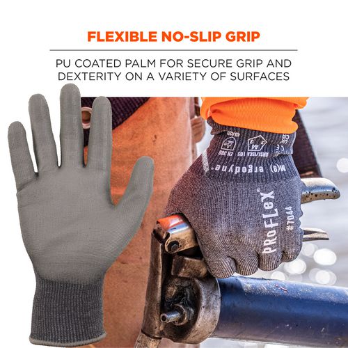 Ergodyne Proflex 7044 Ansi A4 Pu Coated Cr Gloves Gray X-small Pair